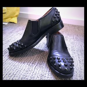 Ras black leather slip on studded oxfords